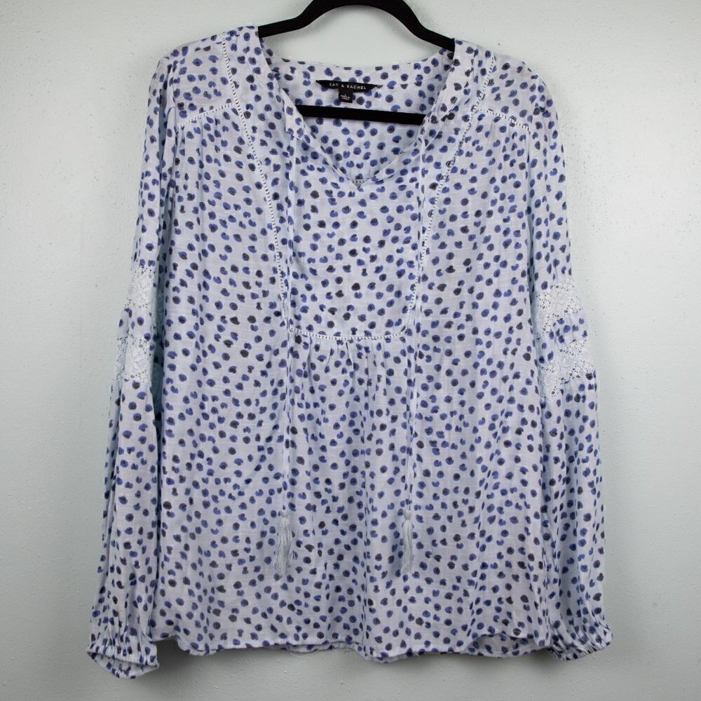 Zac & Rachel blue animal print peasant blouse-L